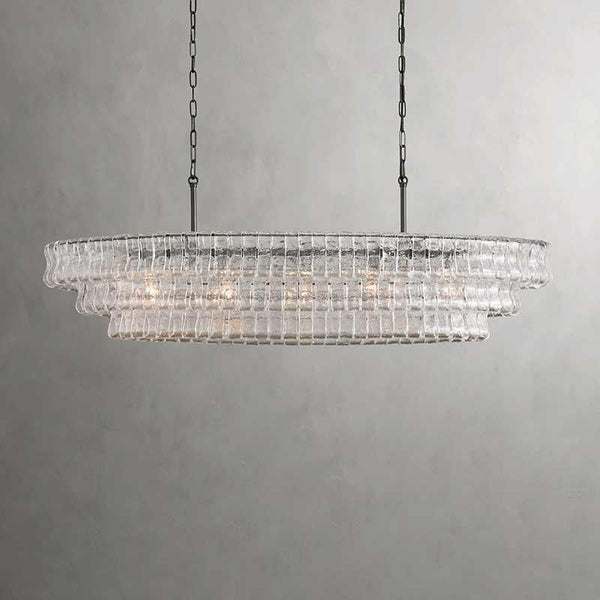 Ghiaccio Oval Curved Glass Chandelier Plated Brass Finish 54 65