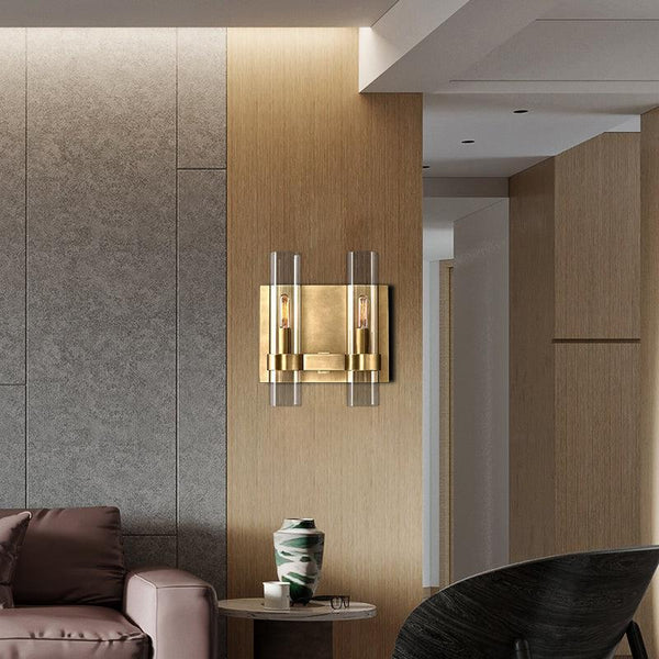 Raveller Glass Double Wall Sconce – Art Deco Brass Fixture