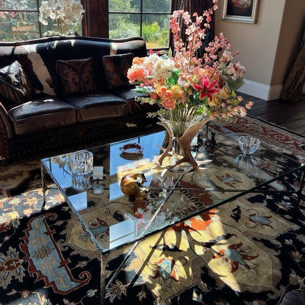 Thaddeus Forged Iron Square Glass Coffee Table
