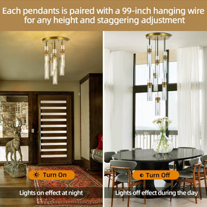 Glass Tube Brass Pendant Lights 1 Light/7 Lights
