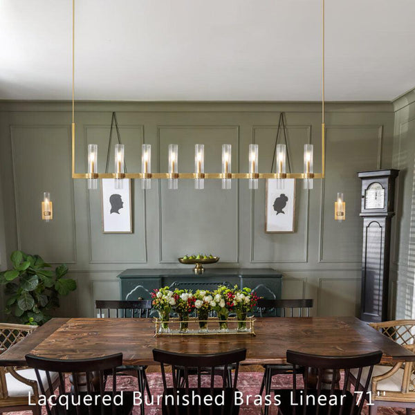 Ravelle 71" Linear Chandelier 9-Light Brass Glass LED Fixture