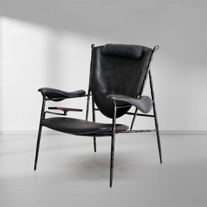 Thaddeus Enamel Wooden Plate Leather Armchair