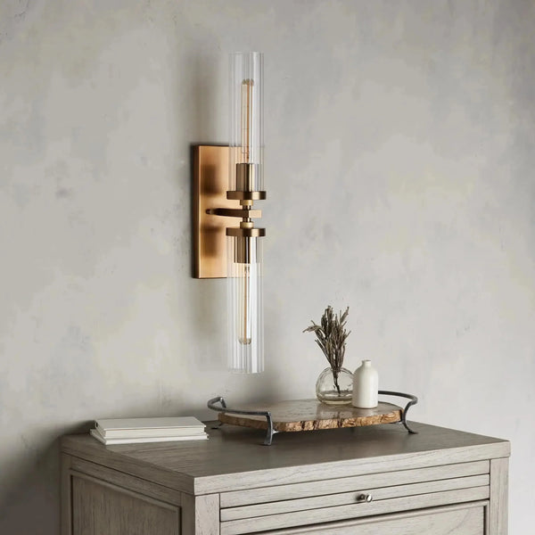 Andreas 2-Light Wall Sconce Fluted Glass Shade Vintage Modern Lighting