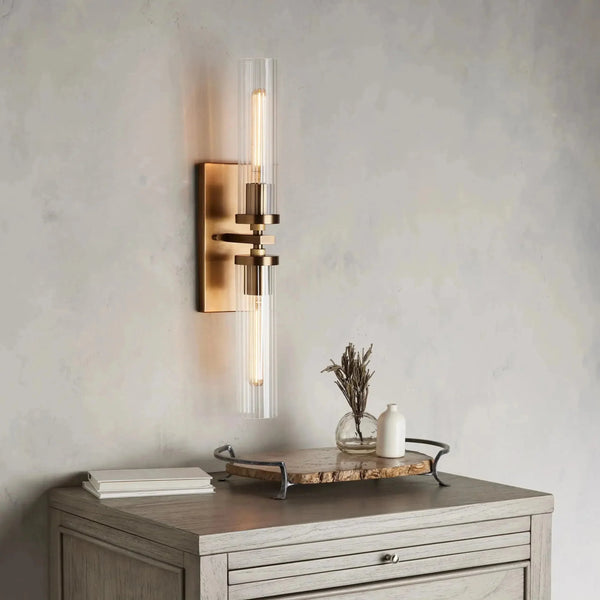 Andreas 2-Light Wall Sconce Fluted Glass Shade Vintage Modern Lighting