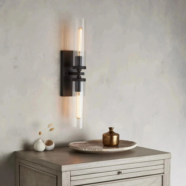Andreas 2-Light Wall Sconce Fluted Glass Shade Vintage Modern Lighting