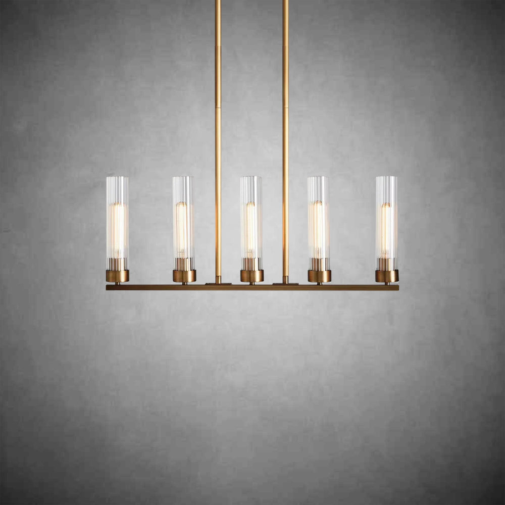 Andreas Linear Chandelier Fluted Glass Vintage Modern Dining Light