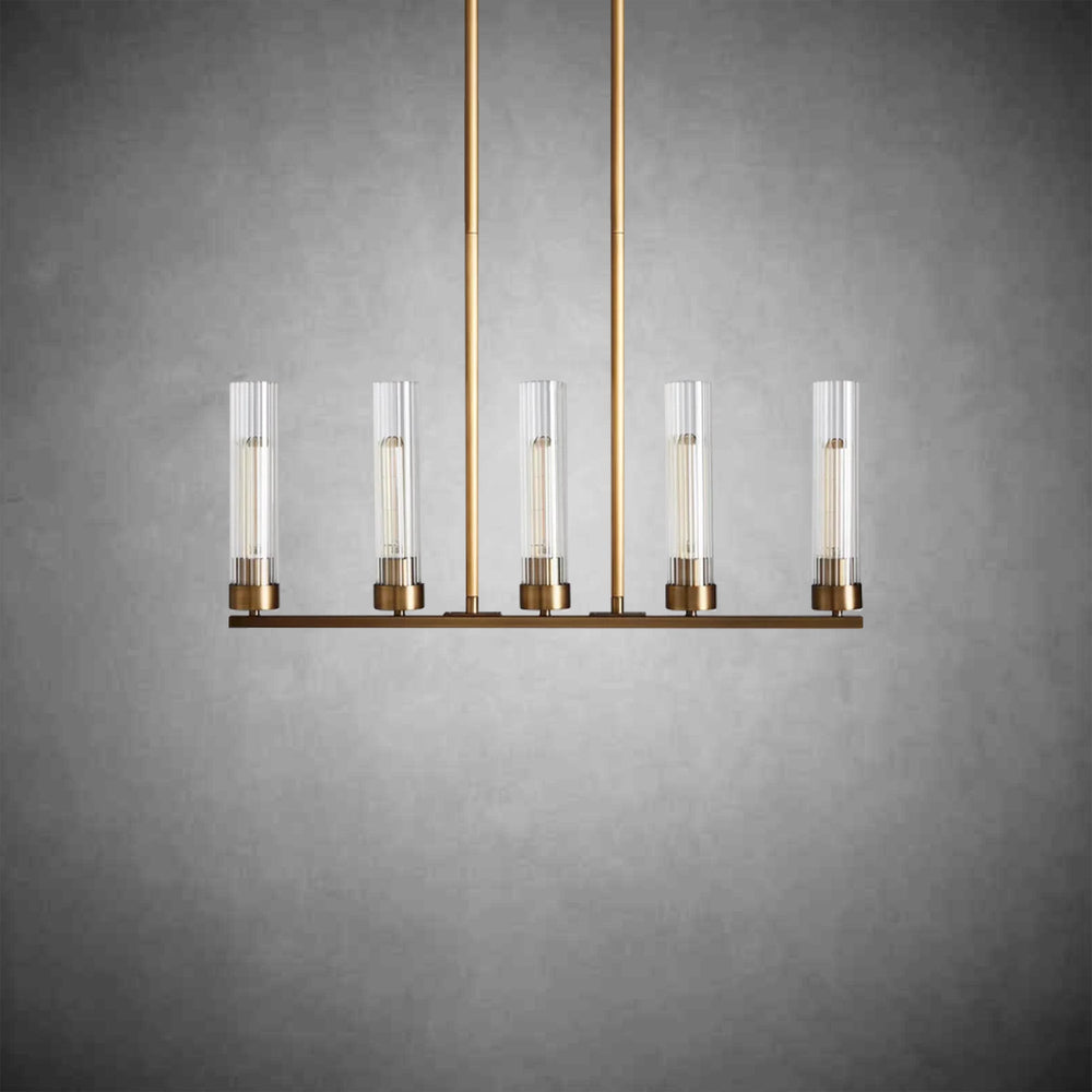 Andreas Linear Chandelier Fluted Glass Vintage Modern Dining Light