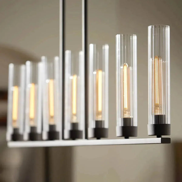 Andreas Linear Chandelier Fluted Glass Vintage Modern Dining Light