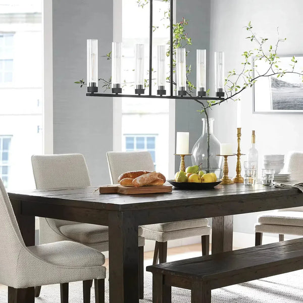 Andreas Linear Chandelier Fluted Glass Vintage Modern Dining Light