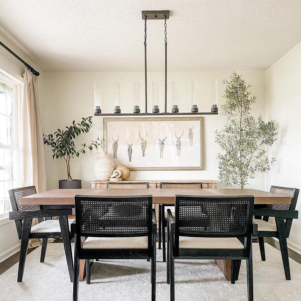 Andreas Linear Chandelier Fluted Glass Vintage Modern Dining Light