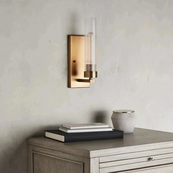 Andreas Vintage-Fluted Glass Wall Sconce in Brass Bronze Nickel