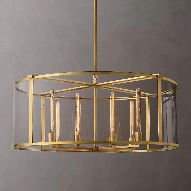 Beckman Glass Lantern Modern Round Dining Room Chandelier 44"