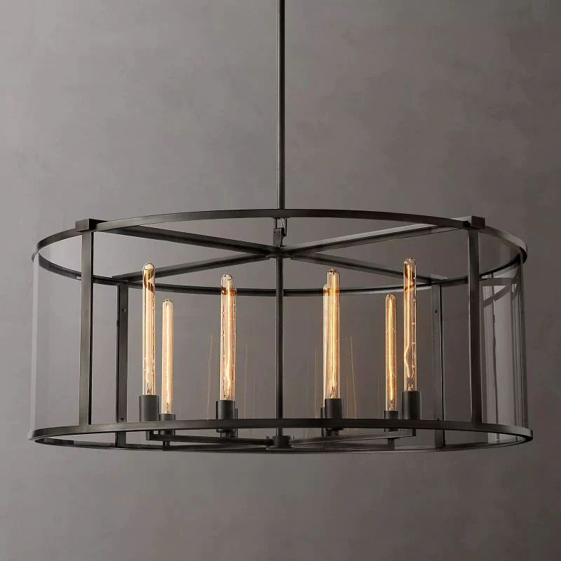 Beckman Glass Lantern Modern Round Dining Room Chandelier 44"
