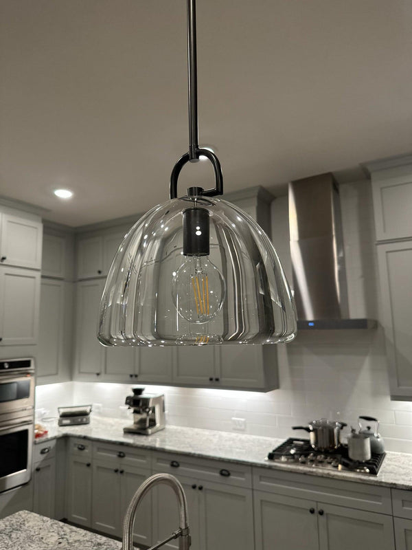 Botan Dome Crystal Pendant Light Vintage Brass Matte Black