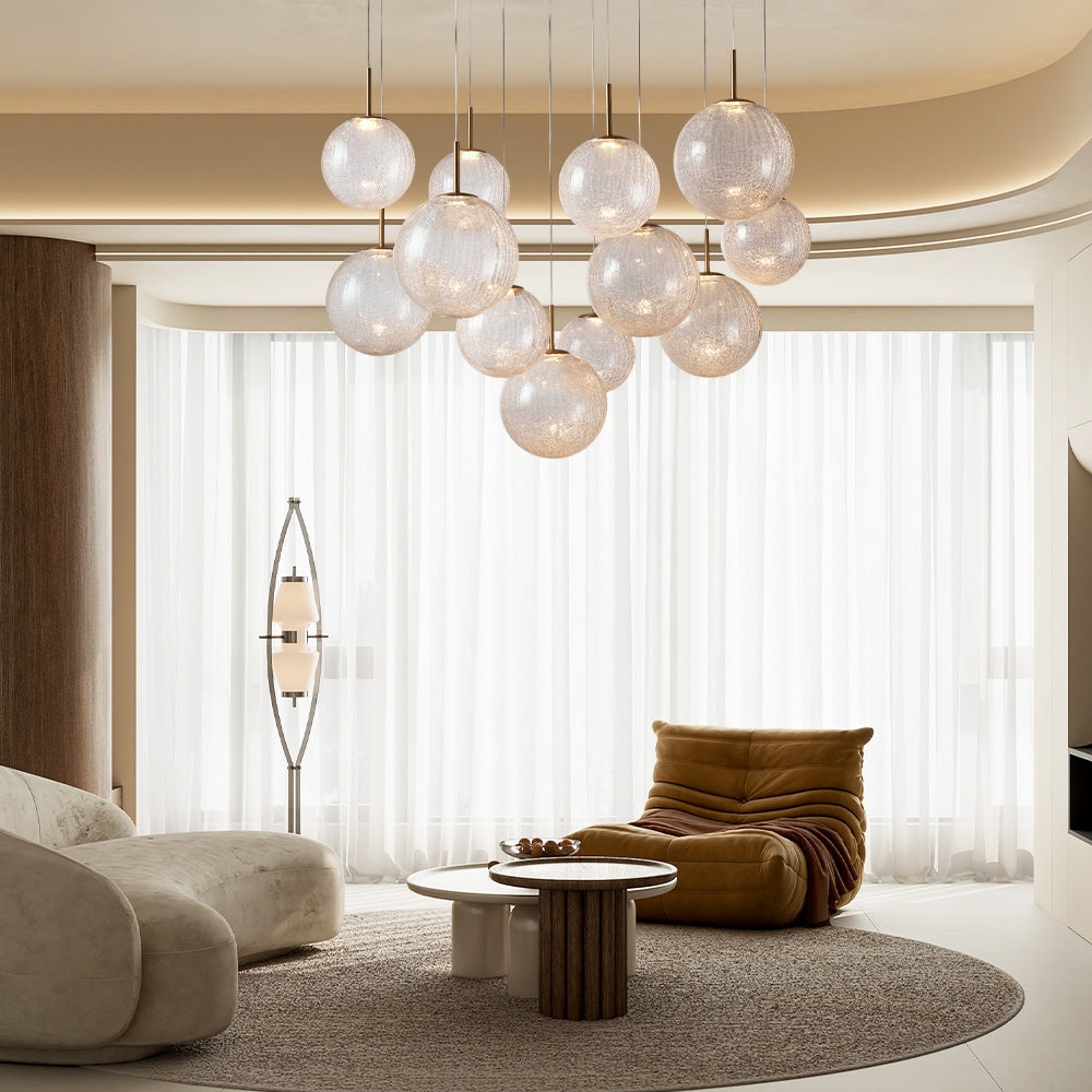 Casen Satin Brass Glass Globe LED Chandelier Multiple Sizes