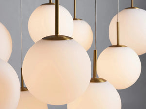 Casen Satin Brass Glass Globe LED Chandelier Multiple Sizes