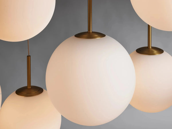 Casen Satin Brass Linear Chandelier with Mouth-Blown Glass Globes