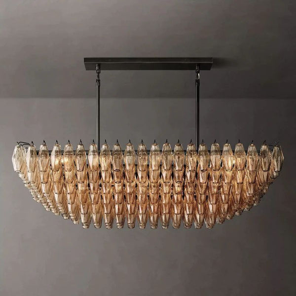 Chiara Smoke Glass Tiered Rectangular Chandelier 54" For Living Room