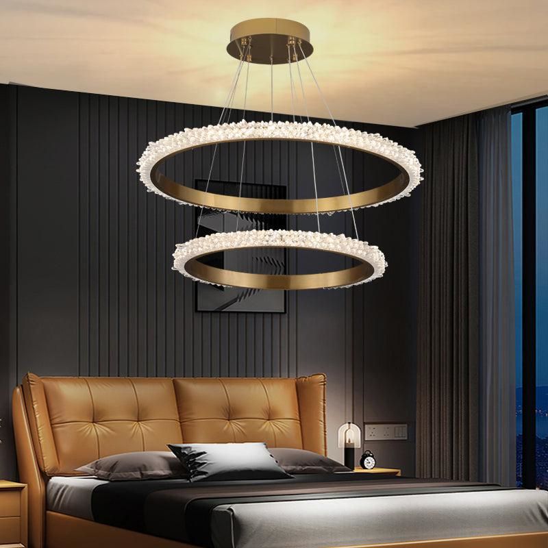 Besy Contemporary K9 Crystal Halo Circle Foyer Chandelier