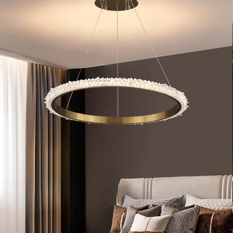 Besy Contemporary K9 Crystal Halo Circle Foyer Chandelier