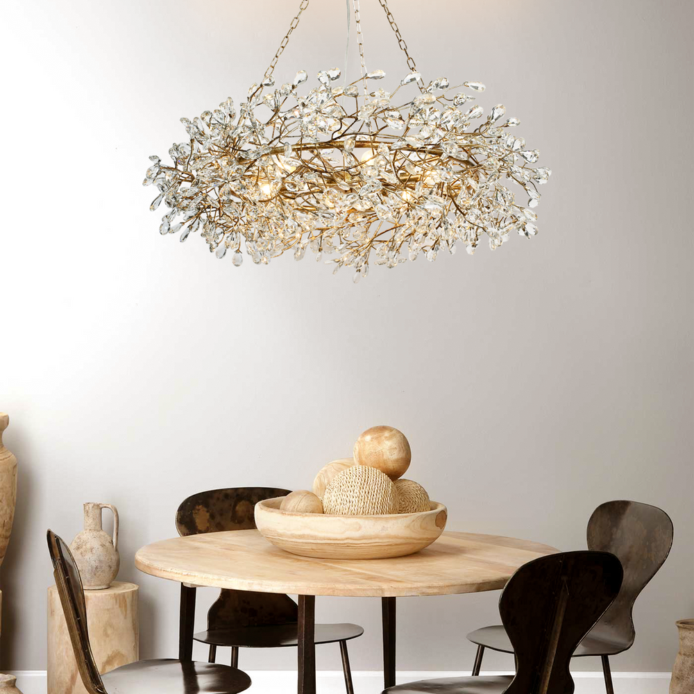 Fiore Crown Crystal Chandelier: Luxurious Floral Iron Design, Multiple Sizes & Finishes