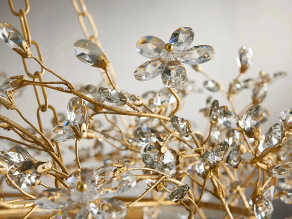 Fiore Crown Crystal Chandelier: Luxurious Floral Iron Design, Multiple Sizes & Finishes