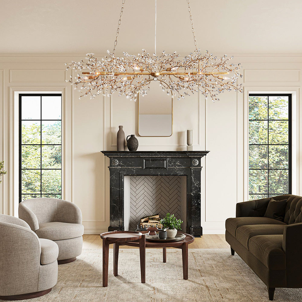 Fiore 8-Light Linear Crystal Floral Chandelier Solid Iron Finish