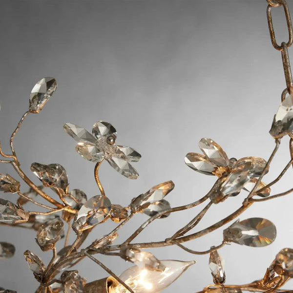 Fiore 8-Light Linear Crystal Floral Chandelier Solid Iron Finish