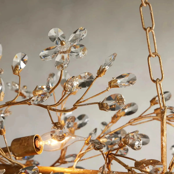 Fiore 8-Light Linear Crystal Floral Chandelier Solid Iron Finish