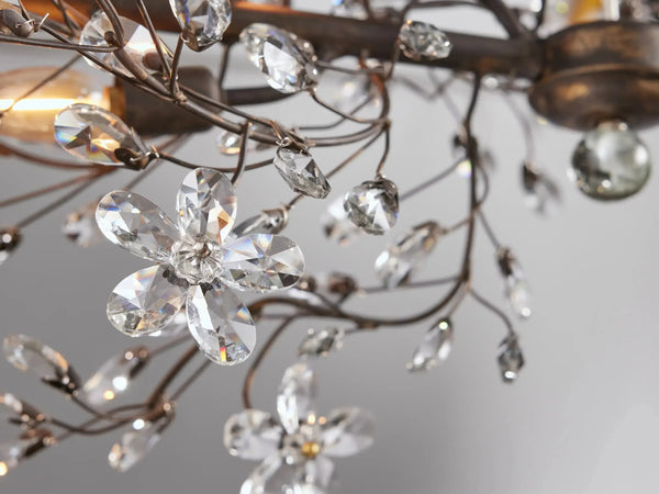 Fiore 8-Light Linear Crystal Floral Chandelier Solid Iron Finish