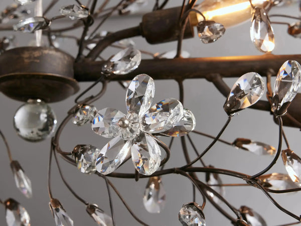 Fiore 8-Light Linear Crystal Floral Chandelier Solid Iron Finish