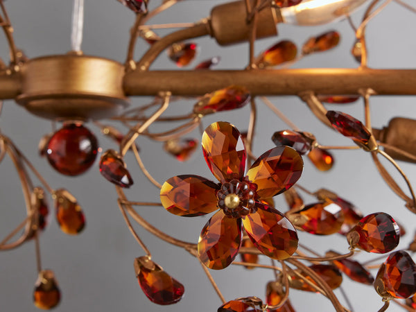 Fiore 8-Light Linear Crystal Floral Chandelier Solid Iron Finish