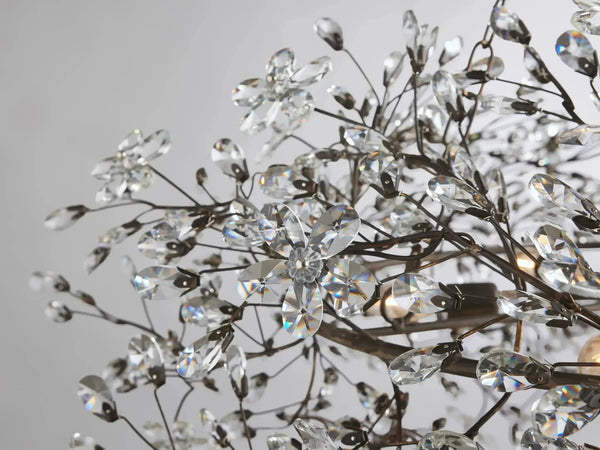 Fiore Crown Crystal Chandelier: Luxurious Floral Iron Design, Multiple Sizes & Finishes