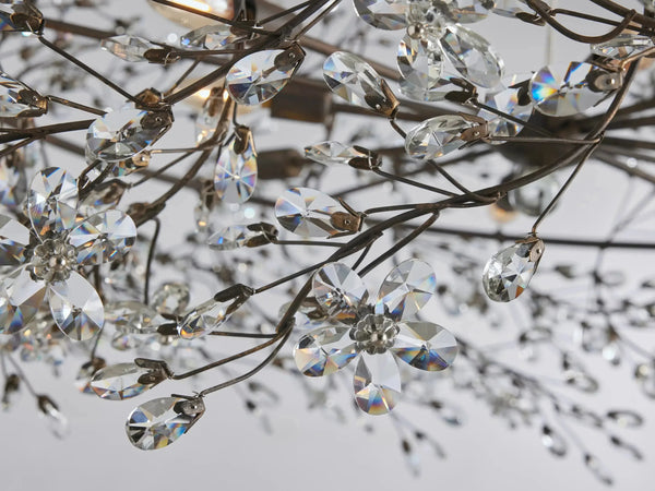 Fiore Crown Crystal Chandelier: Luxurious Floral Iron Design, Multiple Sizes & Finishes