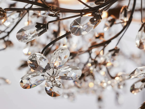 Fiore Crown Crystal Chandelier: Luxurious Floral Iron Design, Multiple Sizes & Finishes