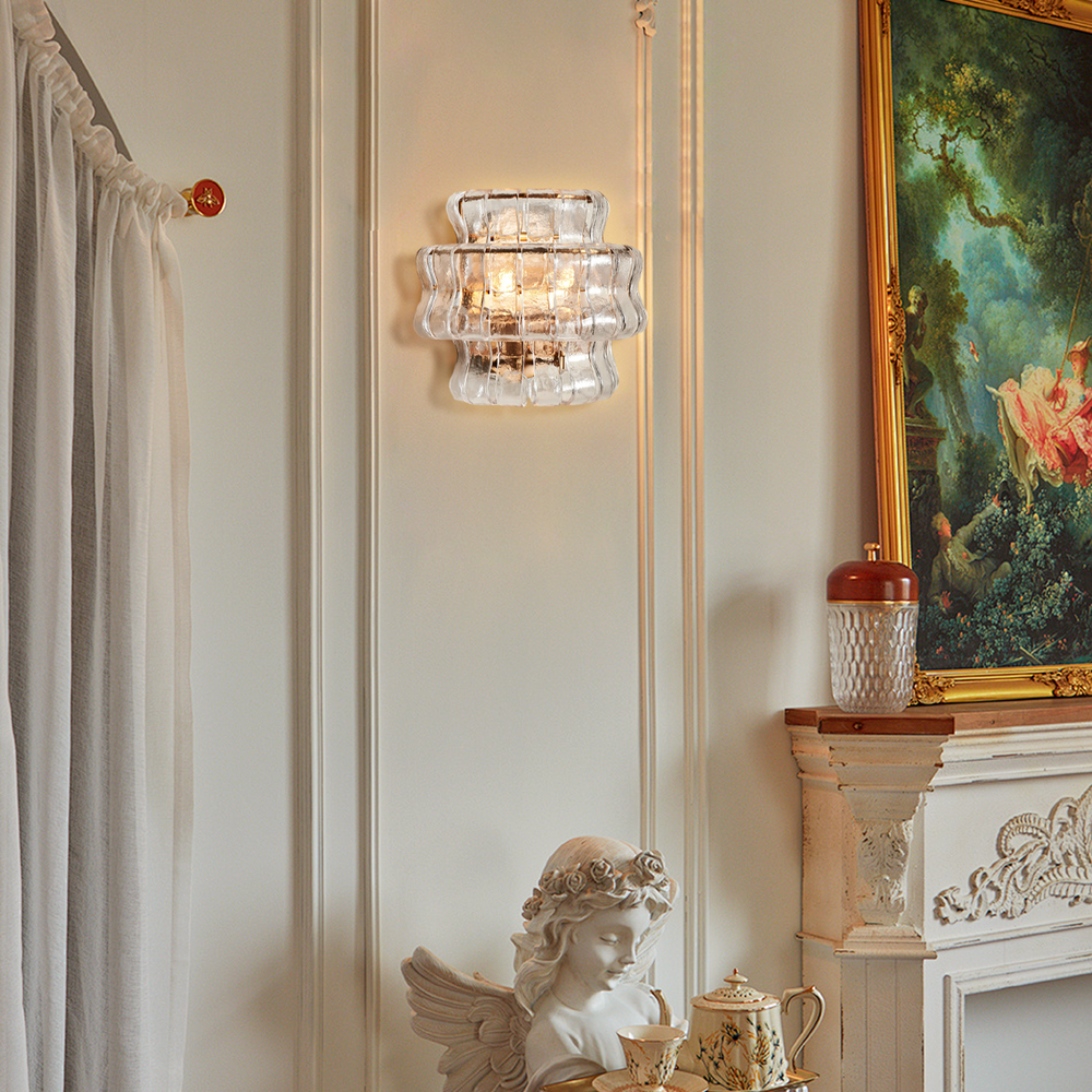 Ghiaccio Curved Glass Wall Sconce with Plated Brass Finish