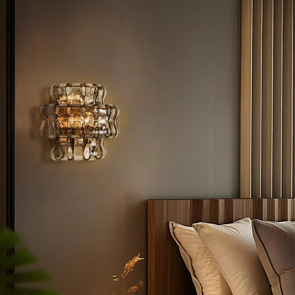 Ghiaccio Curved Glass Wall Sconce with Plated Brass Finish