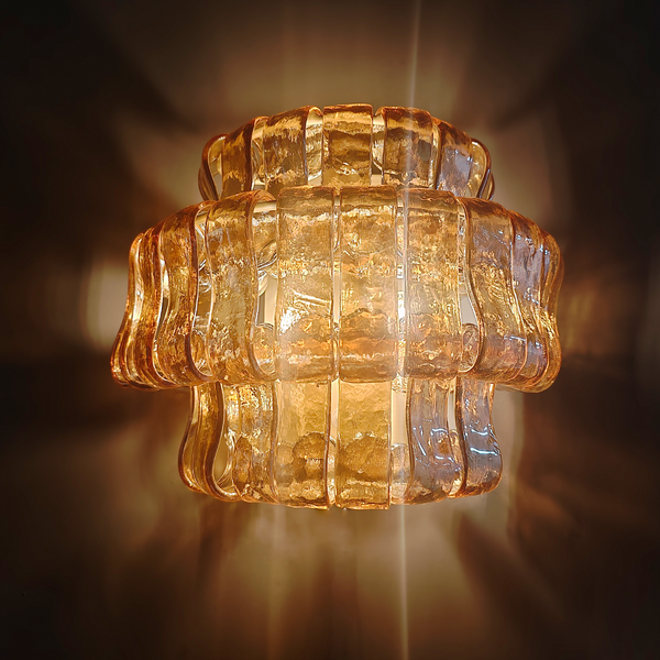 Ghiaccio Curved Glass Wall Sconce with Plated Brass Finish
