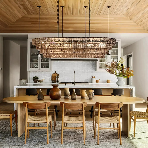 Ghiaccio Oval Curved Glass Chandelier Plated Brass Finish 54 65