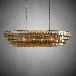 Ghiaccio Oval Curved Glass Chandelier Plated Brass Finish 54 65