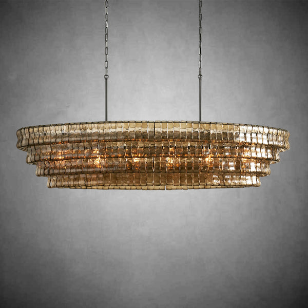Ghiaccio Oval Curved Glass Chandelier Plated Brass Finish 54 65