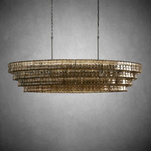 Ghiaccio Oval Curved Glass Chandelier Plated Brass Finish 54 65