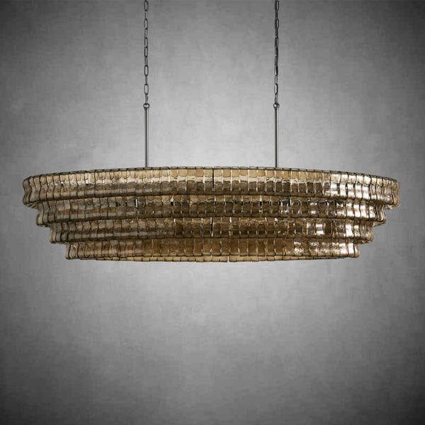 Ghiaccio Oval Curved Glass Chandelier Plated Brass Finish 54 65
