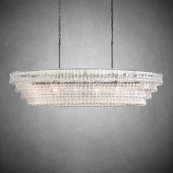 Ghiaccio Oval Curved Glass Chandelier Plated Brass Finish 54 65