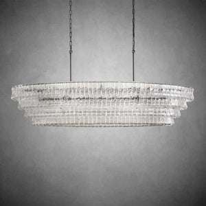 Ghiaccio Oval Curved Glass Chandelier Plated Brass Finish 54 65