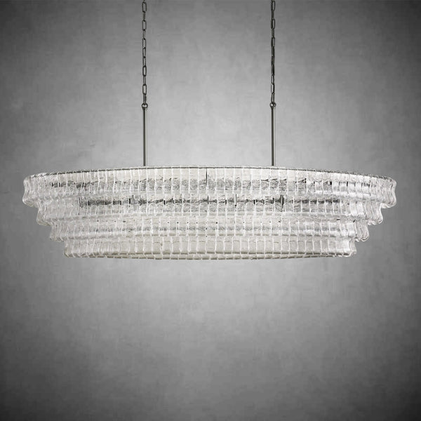 Ghiaccio Oval Curved Glass Chandelier Plated Brass Finish 54 65