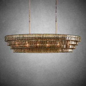 Ghiaccio Oval Curved Glass Chandelier Plated Brass Finish 54 65