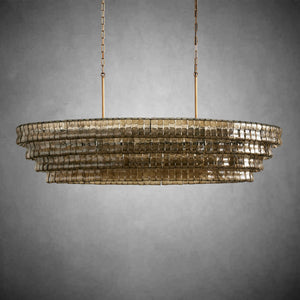 Ghiaccio Oval Curved Glass Chandelier Plated Brass Finish 54 65