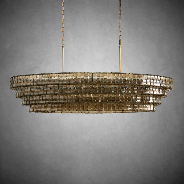Ghiaccio Oval Curved Glass Chandelier Plated Brass Finish 54 65
