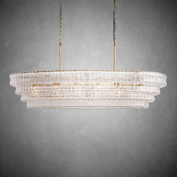 Ghiaccio Oval Curved Glass Chandelier Plated Brass Finish 54 65